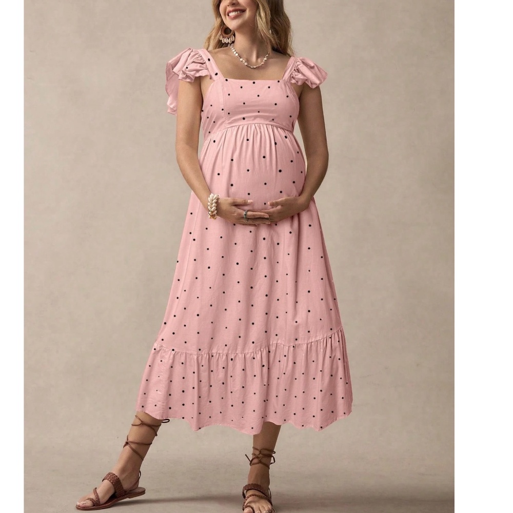 Maternity Polka Dot Back tie Ruffle Hem Dress - Picture 11 of 11
